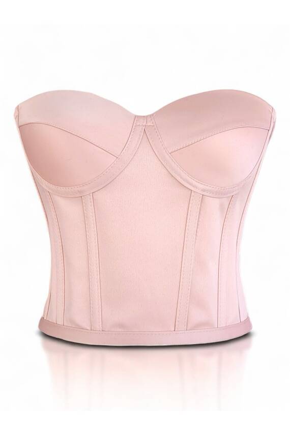 Pudra Saten Korse Büstiyer Hazır Beden - 1