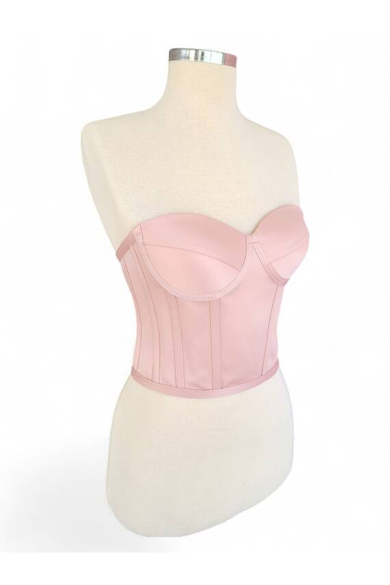 Pudra Saten Korse Büstiyer Hazır Beden - 4