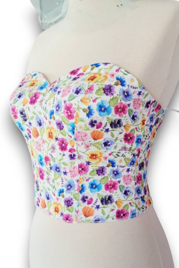 Renkli Menekşe Desenli Balenli Büstiyer - 3