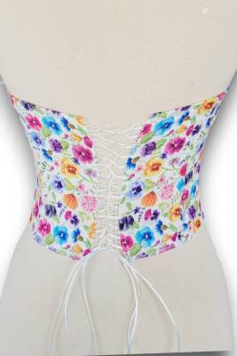 Renkli Menekşe Desenli Balenli Büstiyer - 4