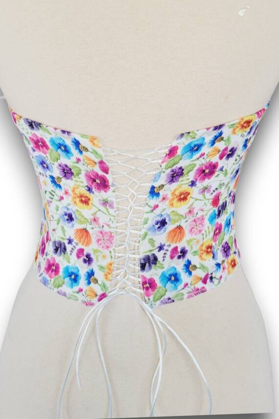 Renkli Menekşe Desenli Balenli Büstiyer - 4