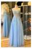 Glitter Lace Covered Maxi Length Evening Dress Ice Blue - Thumbnail (1)