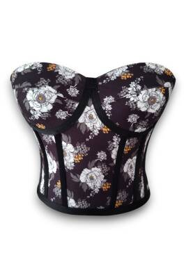 Siyah Çiçek Desenli Bağlamalı Korse Büstiyer 1562