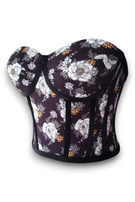 Siyah Çiçek Desenli Bağlamalı Korse Büstiyer 1562 - 3