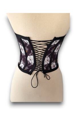Siyah Çiçek Desenli Bağlamalı Korse Büstiyer 1562 - 4