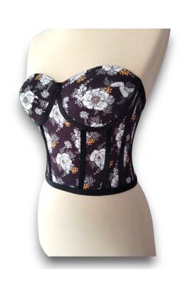 Siyah Çiçek Desenli Bağlamalı Korse Büstiyer 1562 - 6