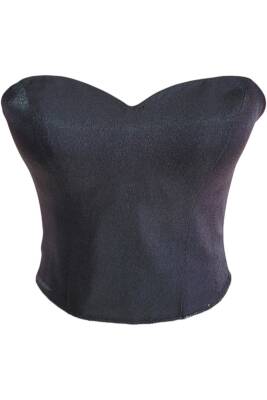 Siyah Işık Saten Korse Büstiyer Hazır Beden Bağlamalı - 2