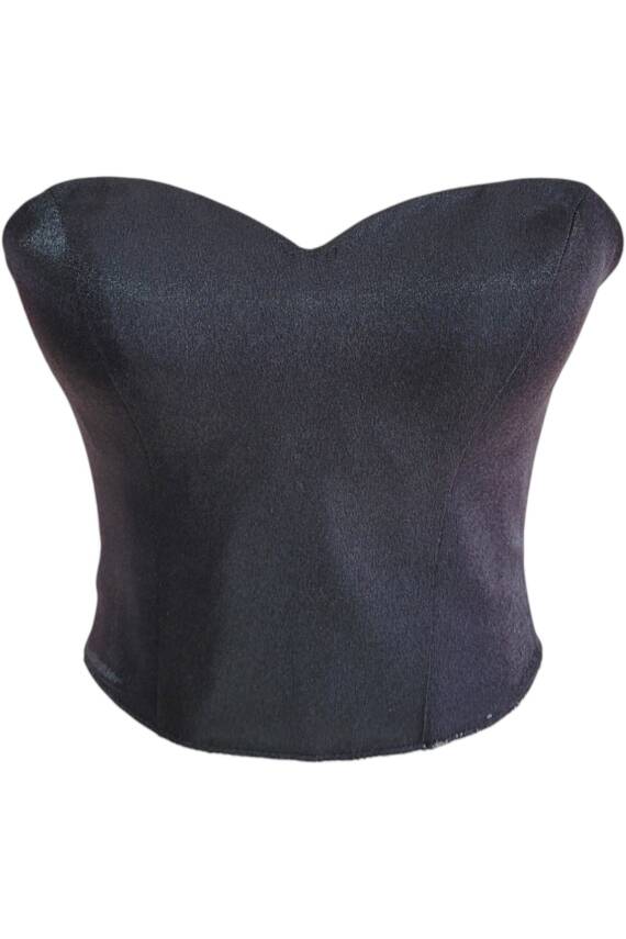 Siyah Işık Saten Korse Büstiyer Hazır Beden Bağlamalı - 2