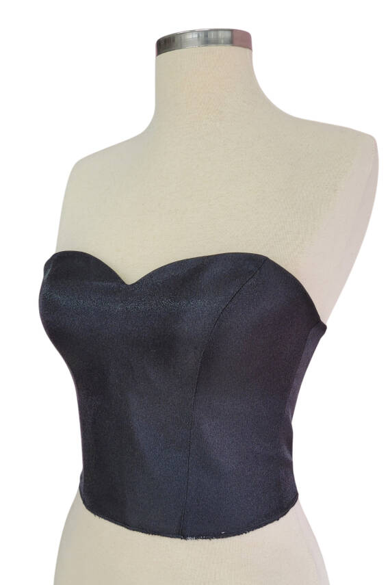 Siyah Işık Saten Korse Büstiyer Hazır Beden Bağlamalı - 3