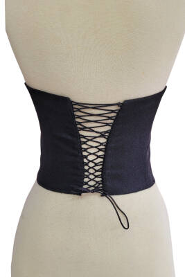 Siyah Işık Saten Korse Büstiyer Hazır Beden Bağlamalı - 4