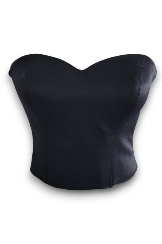 Siyah Saten Korse Büstiyer Hazır Beden Bağlamalı - 2