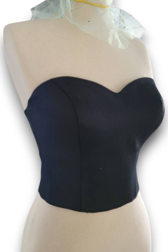 Siyah Saten Korse Büstiyer Hazır Beden Bağlamalı - 3