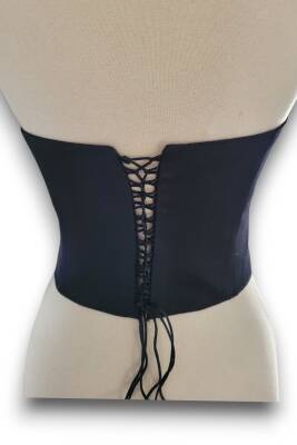 Siyah Saten Korse Büstiyer Hazır Beden Bağlamalı - 4