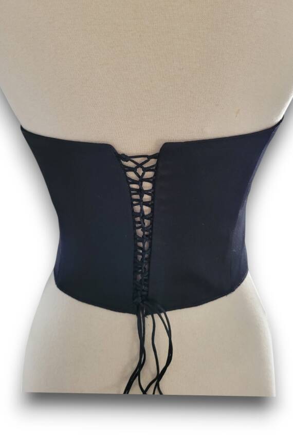 Siyah Saten Korse Büstiyer Hazır Beden Bağlamalı - 4