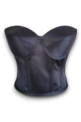 Siyah Saten Korse Büstiyer Hazır Beden