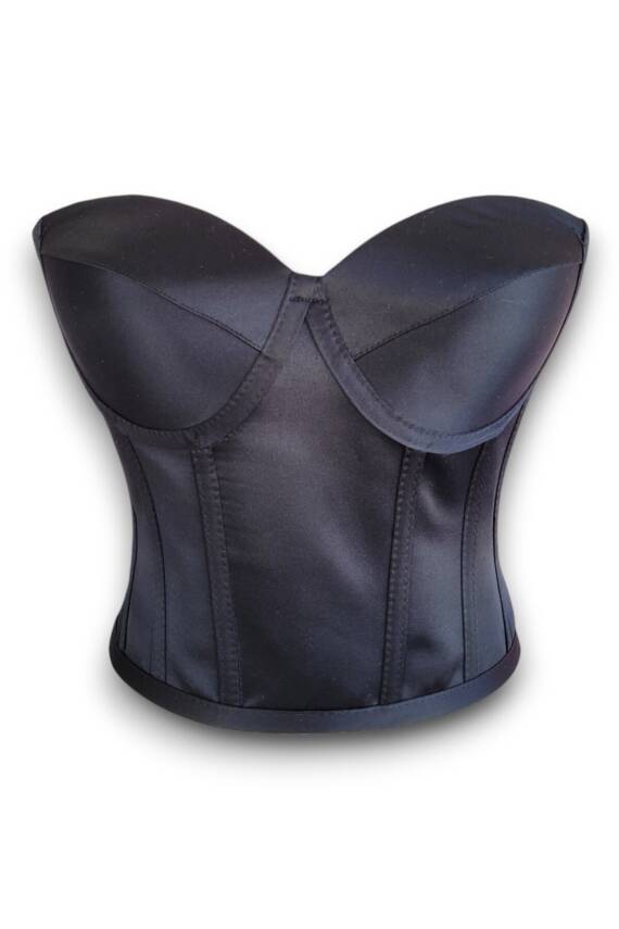 Siyah Saten Korse Büstiyer Hazır Beden - 1