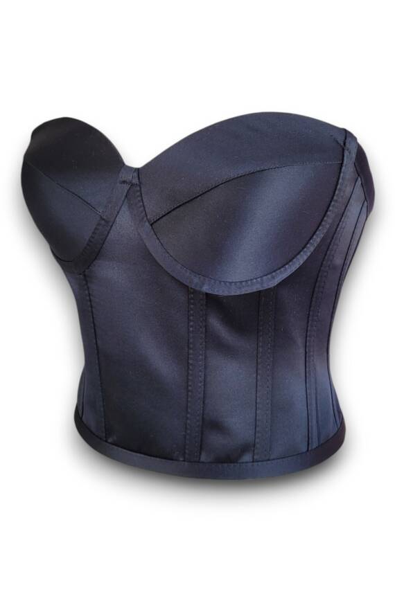 Siyah Saten Korse Büstiyer Hazır Beden - 3