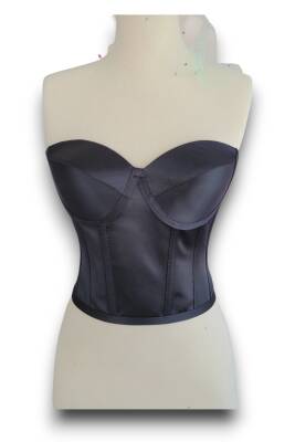 Siyah Saten Korse Büstiyer Hazır Beden - 4