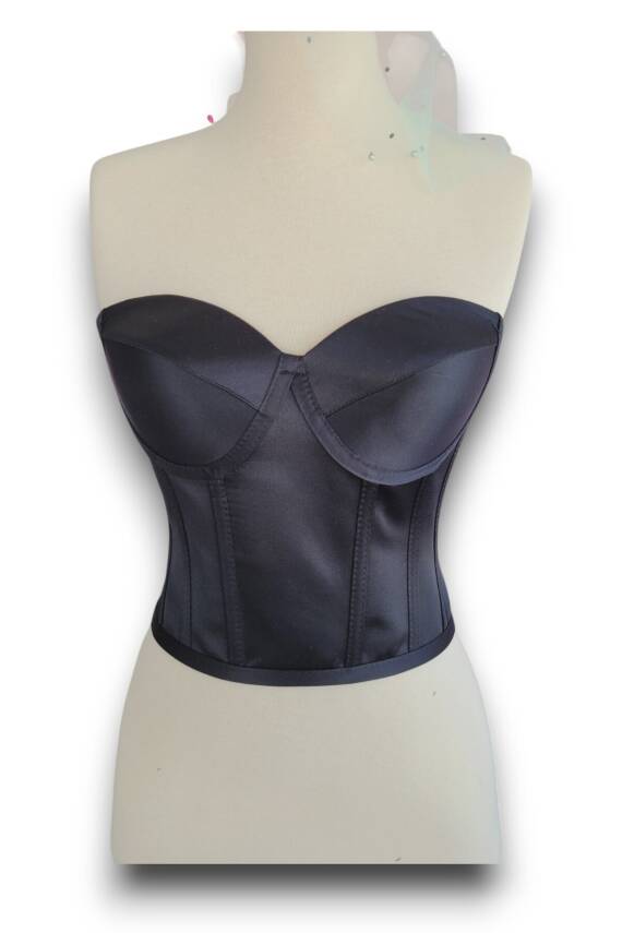 Siyah Saten Korse Büstiyer Hazır Beden - 4