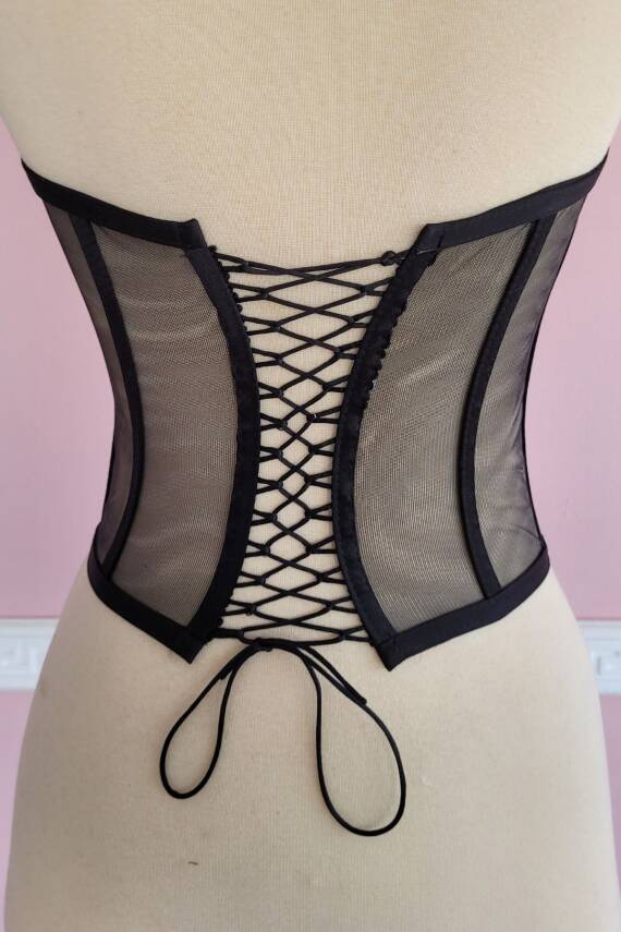Siyah Transparan Balenli Korse Büstiyer Gelinlik Hazır Beden - 4