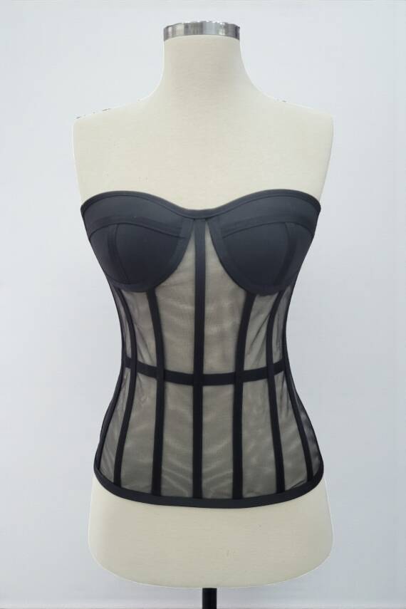 Siyah Transparan Korse Büstiyer - 1