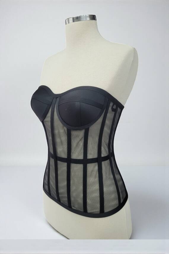 Siyah Transparan Korse Büstiyer - 4