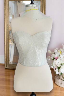 Su Yeşili Desenli Korse Büstiyer Bağlamalı - 3