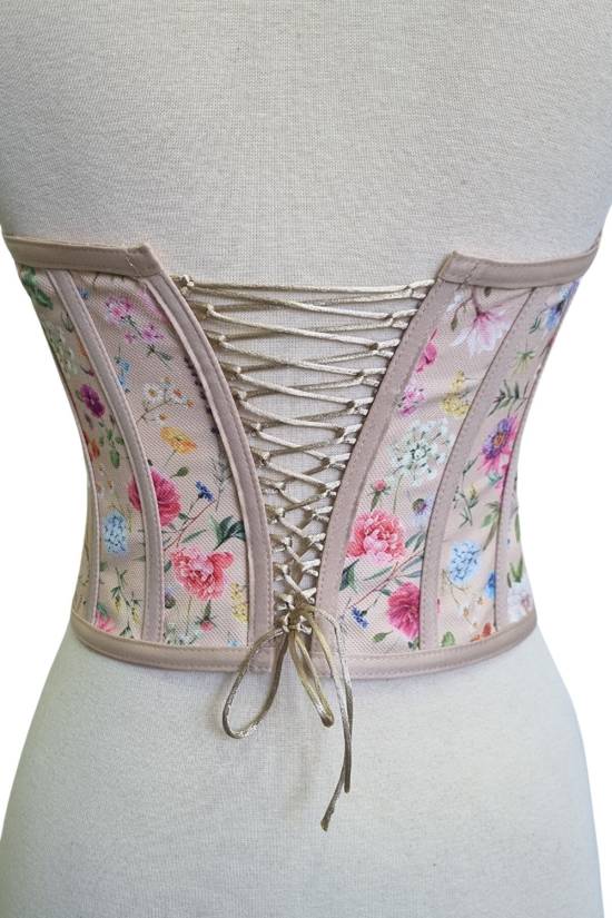 Nude Floral Patterned Tie-Up Corset Bustier - 3