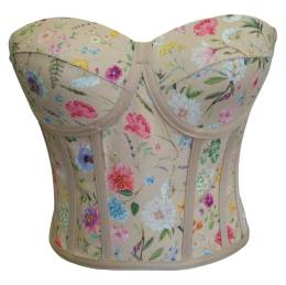 Nude Floral Patterned Tie-Up Corset Bustier