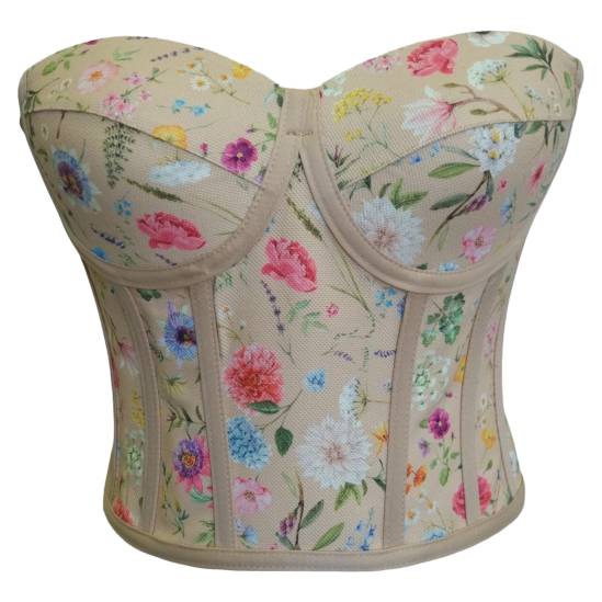 Nude Floral Patterned Tie-Up Corset Bustier - 0