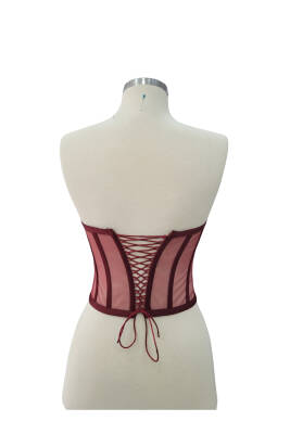 Transparan Balenli Bağlamalı Büstiyer Hazır Beden Bordo - 5