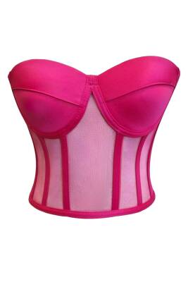 Transparan Balenli Bağlamalı Büstiyer Hazır Beden fuşya - 2