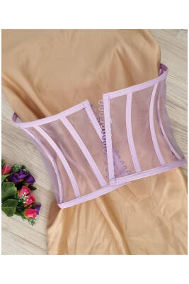 Transparan Balenli Bağlamalı Büstiyer Hazır Beden Pembe - 3
