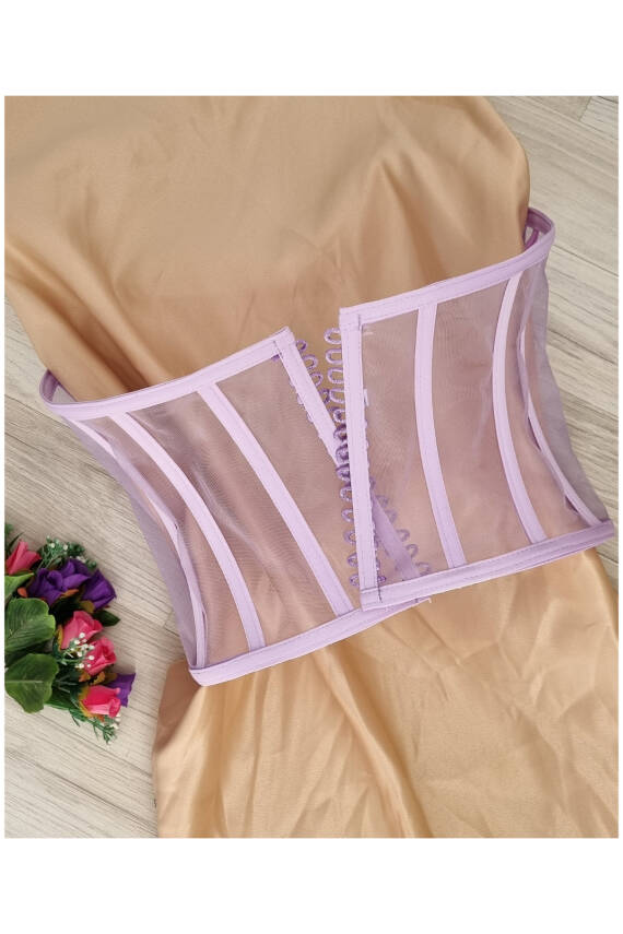 Transparan Balenli Bağlamalı Büstiyer Hazır Beden Pembe - 3