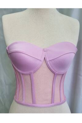 Transparan Balenli Bağlamalı Büstiyer Hazır Beden Pembe - 4