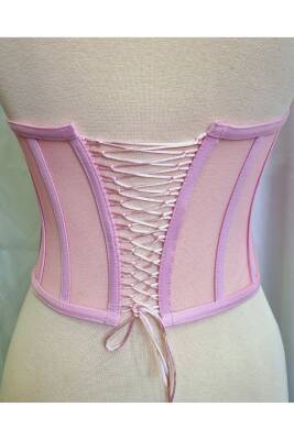 Transparan Balenli Bağlamalı Büstiyer Hazır Beden Pembe - 5