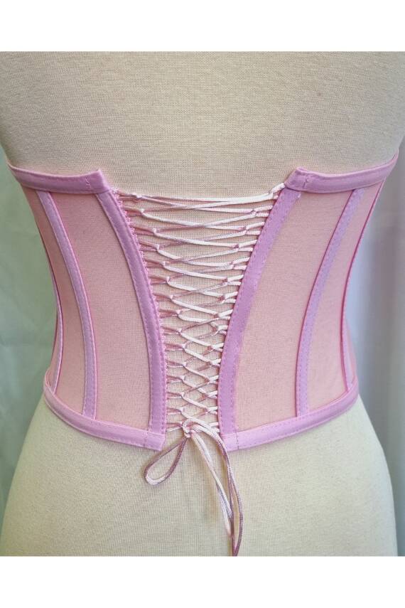 Transparan Balenli Bağlamalı Büstiyer Hazır Beden Pembe - 5