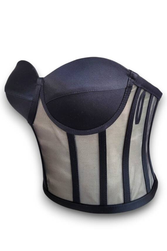 Transparan Balenli Bağlamalı Büstiyer Hazır Beden Siyah - 3