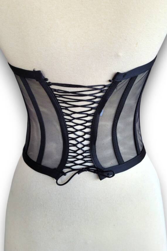 Transparan Balenli Bağlamalı Büstiyer Hazır Beden Siyah - 4