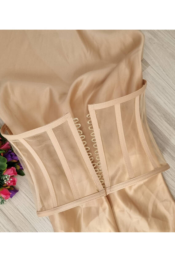 Transparan Balenli Bağlamalı Büstiyer Ten Hazır Beden - 3