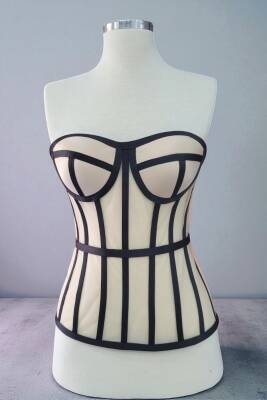 Transparan Balenli Bağlamalı Uzun Büstiyer Hazır Beden