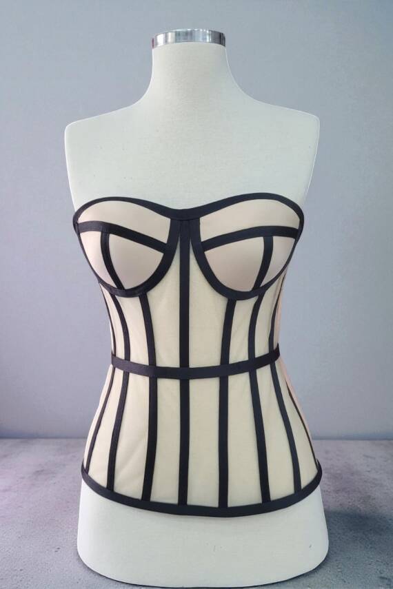 Transparan Balenli Bağlamalı Uzun Büstiyer Hazır Beden - 1