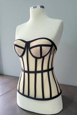 Transparan Balenli Bağlamalı Uzun Büstiyer Hazır Beden - 3