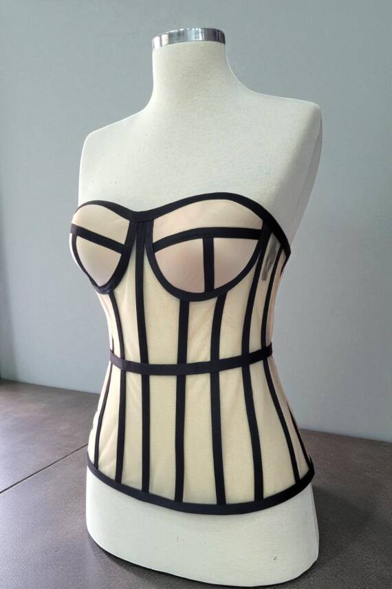 Transparan Balenli Bağlamalı Uzun Büstiyer Hazır Beden - 3