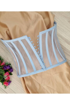 Transparan Balenli Korse Büstiyer Buz Mavisi Hazır Beden - 3