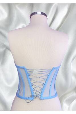 Transparan Balenli Korse Büstiyer Buz Mavisi Hazır Beden - 5