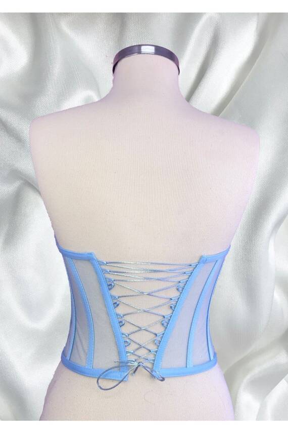 Transparan Balenli Korse Büstiyer Buz Mavisi Hazır Beden - 5