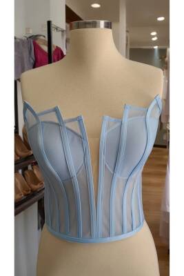 Transparan Balenli Korse Büstiyer Gelinlik Hazır Beden - 3