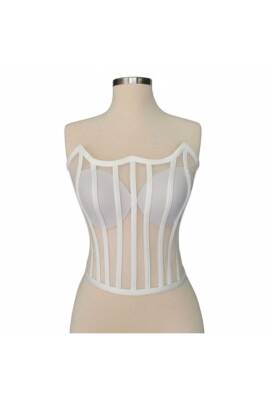 Transparan Balenli Korse Büstiyer Gelinlik Hazır Beden Beyaz - 2