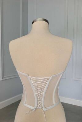 Transparan Balenli Korse Büstiyer Gelinlik Hazır Beden Beyaz - 4